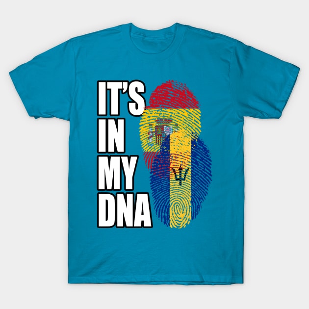 Barbadian And Spaniard Mix DNA Flag Heritage Gift T-Shirt by Just Rep It!!